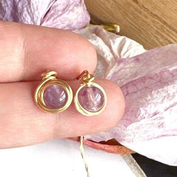 Amethyst February birthstone gold halo statement purple earrings dangle hoops - Picture 1 of 4